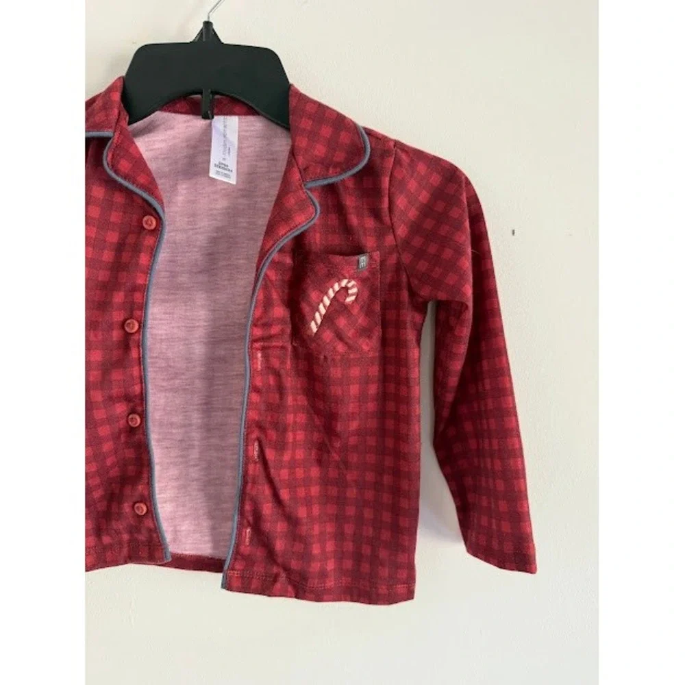 Holiday Modern Moments Pajama Top Kids 4T Red Gingham Candy Cane Button Down PJ